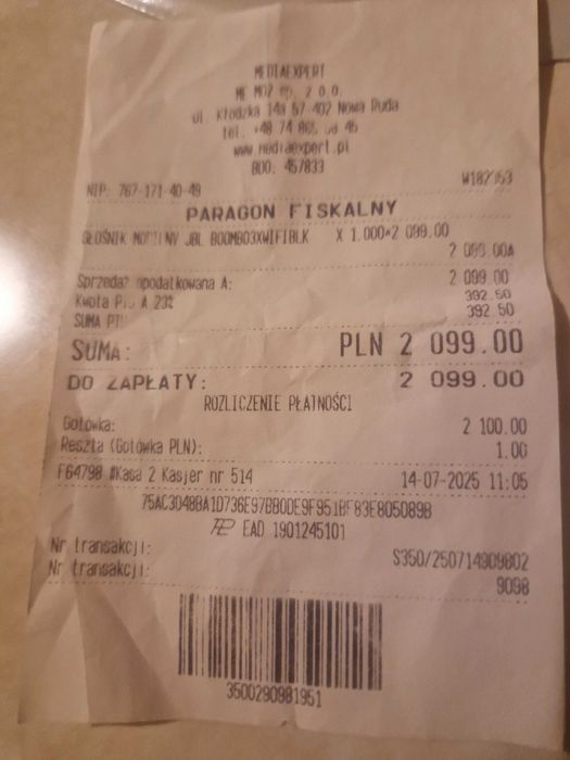 Jbl boombox 3 wifi gwarancja 1.5 roku