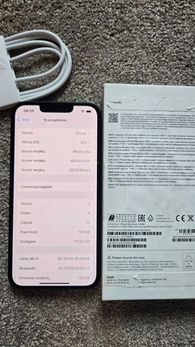 Nowy iPhone 16E 128gb, bez blokad - gwarancja