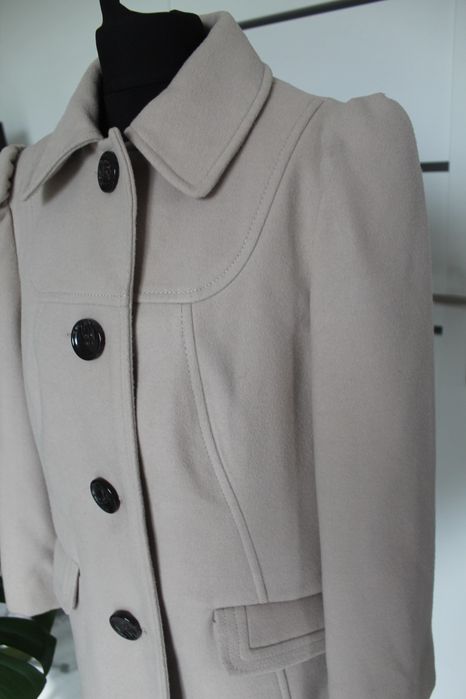 BHS płaszcz beżowy L 40 jak nowy krem bufki alabaster Zara krótki retr