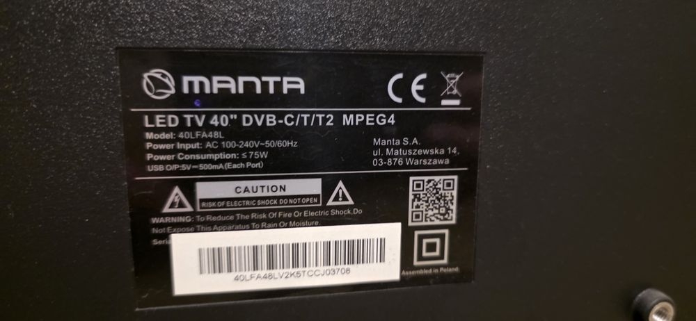 Tv manta 40" Nie włącza się