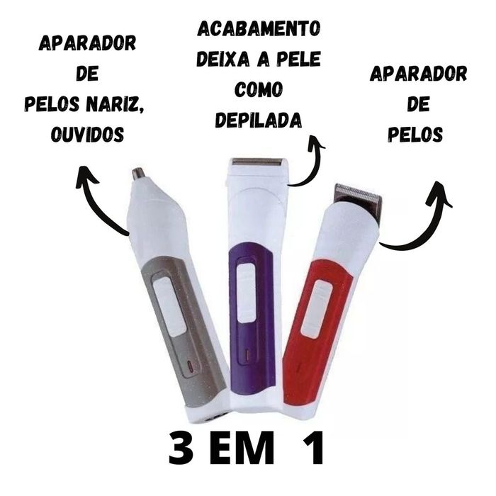 Máquina Cortar Cabelo Aparar Barba E Pelos Nariz 3 em 1