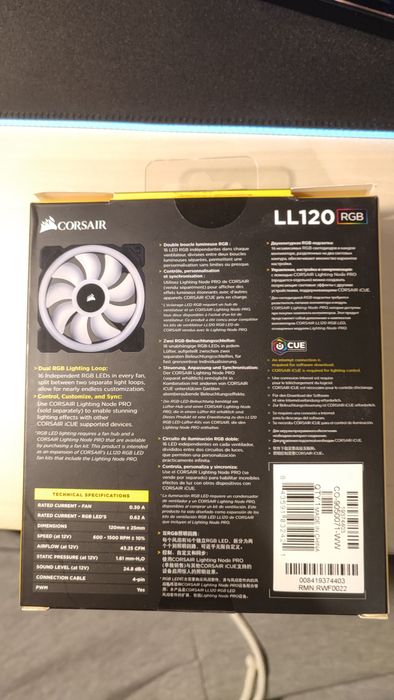 Wentylator do komputera Corsiar PWM LL120 RGB 120mm RGB LED z dwoma pę