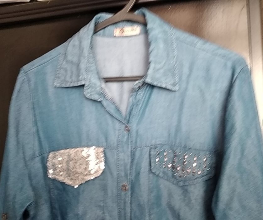 Vestido ou camisa italiano de ganga fina, tamanho XL