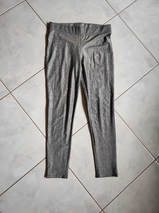 legginsy błyszczące metaliczne brokatowe połyskujące  z wysokim stanem