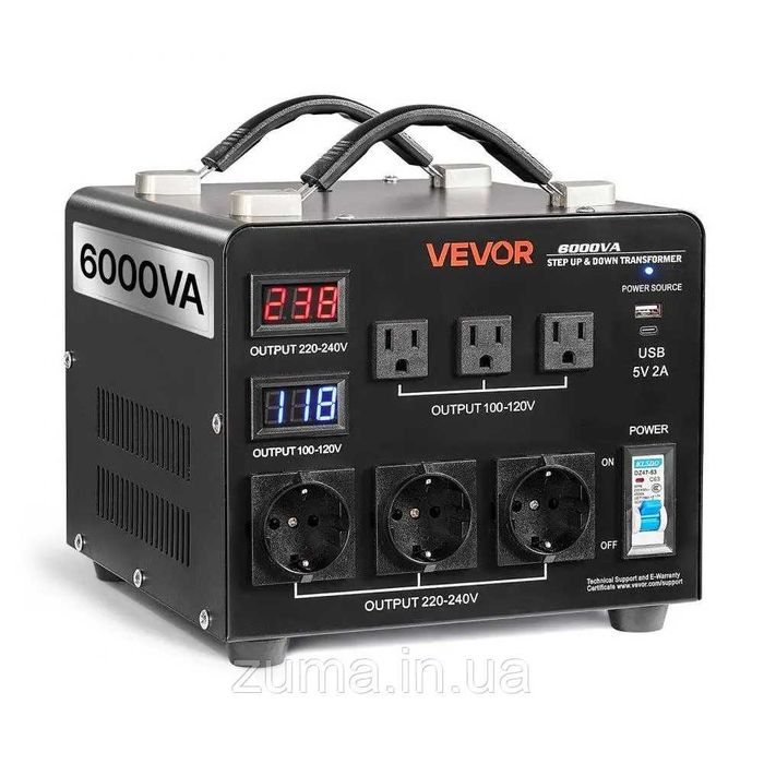 Підвищувальний/знижувальний трансформатор VEVOR 6000 ВА, 110 В - 220 В