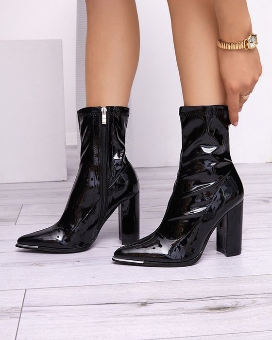 2 KOLORY 36 37 38 botki 39 40 na obcasie słupku nosek szpic lakierowan