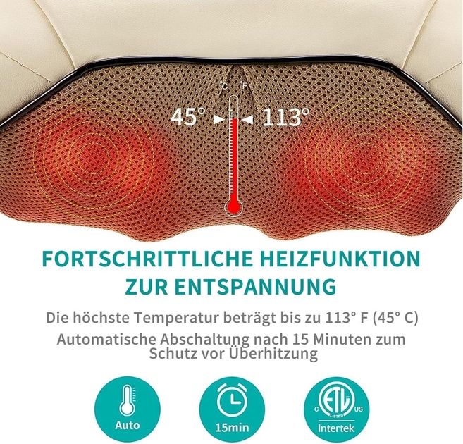 Масажер для шиї та спини з розслабляючим теплом Nekteck Shiatsu