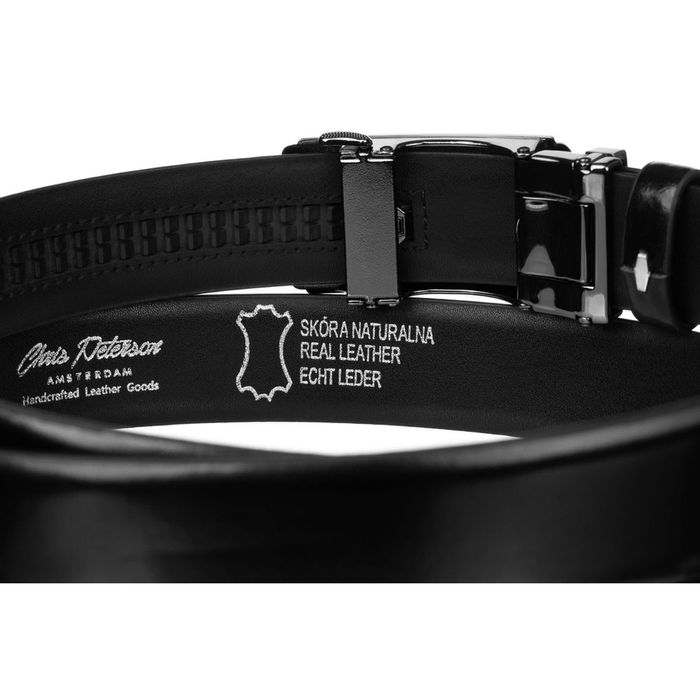 czarny pasek męski ze skóry naturalnej z automatyczną klamrą