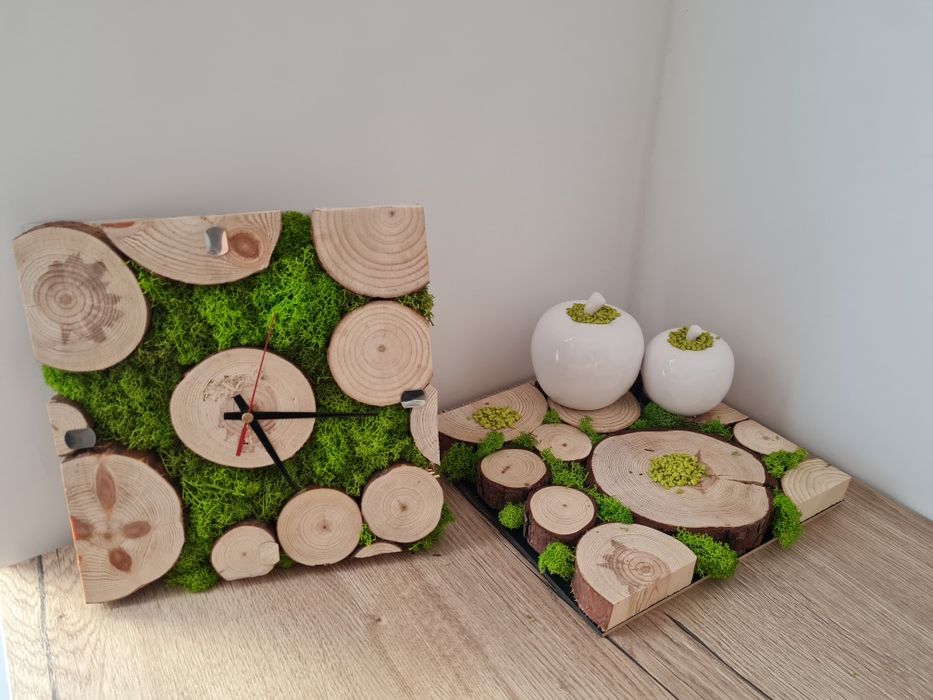 Zegar LOFT DREWNO z mchem chrobotkiem