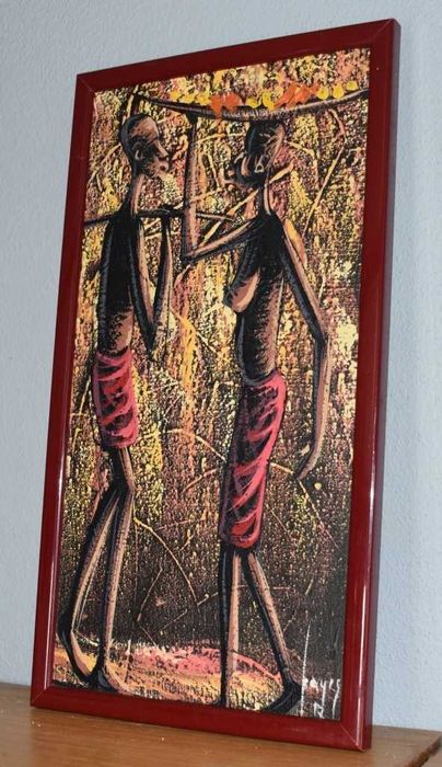 Quadro africano (Angola) pintado a tinta de óleo – Casal de Camponeses – 1997
