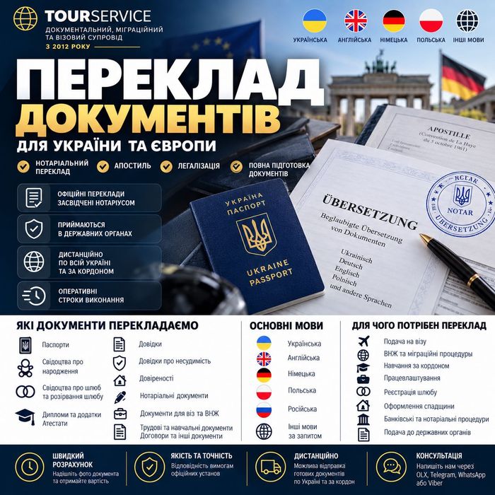 Переклад документів - нотаріальний переклад, апостиль, документи для Німеччини та ЄС
