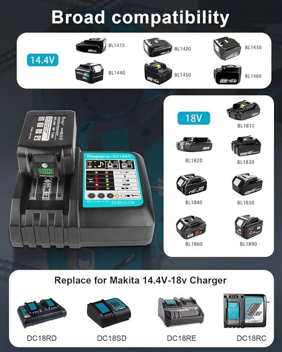 18RC Carregador rápido para Makita 14,4 V / 18 V BL1415 BL1420 BL1815