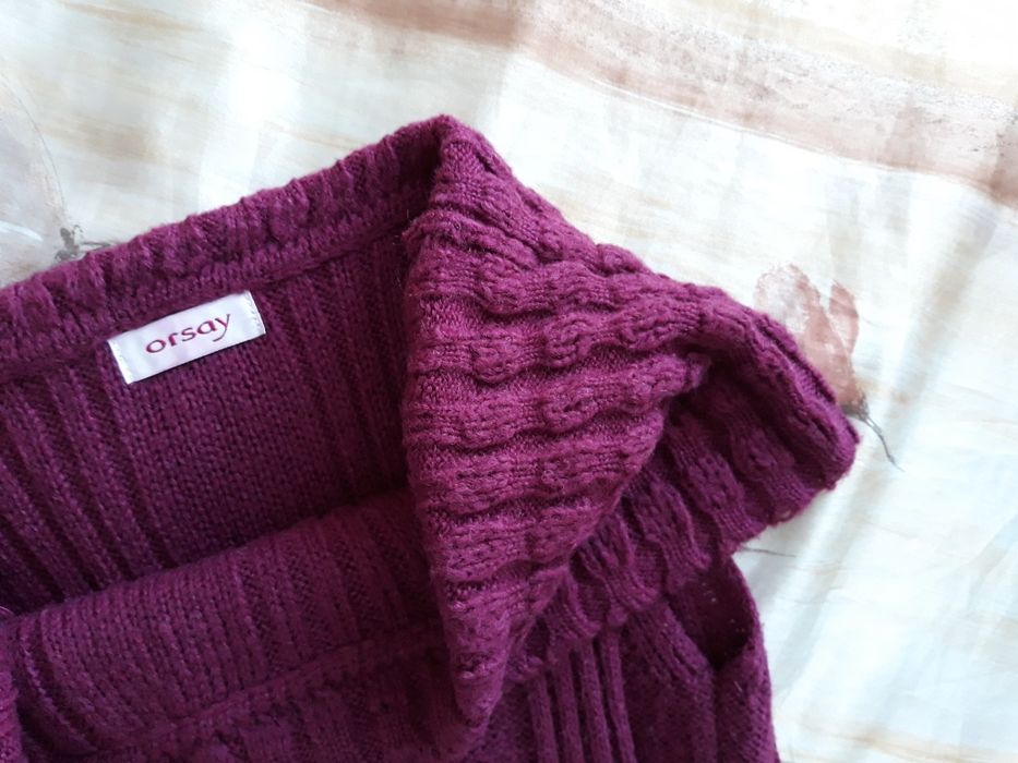 Fioletowy sweter Orsay L bezrękawnik 40 sweterek z falą na ramionach
