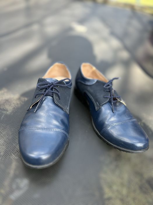 Buty - Pantofle chłopięce komunijne granatowe