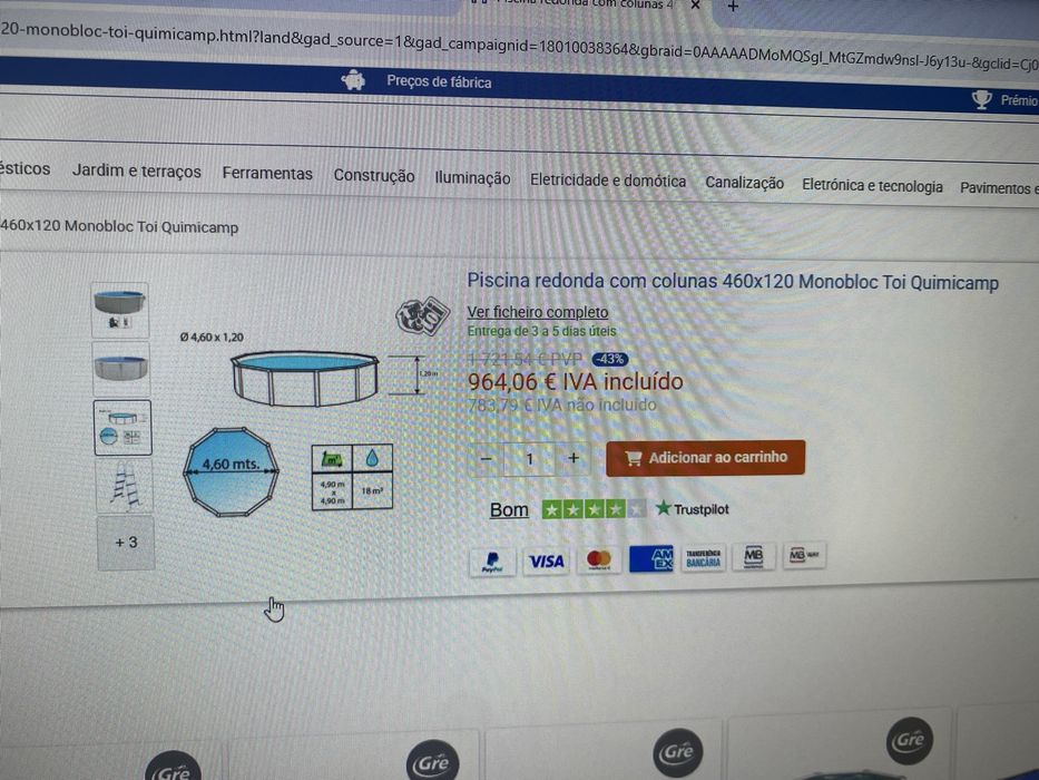 Piscina redonda com colunas  460x120 monobloc