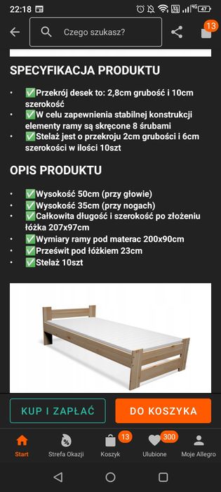 Łóżko sosnowe 90*200 plus materac