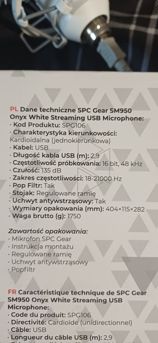 Mikrofon SPC gear  SM950 onyx white