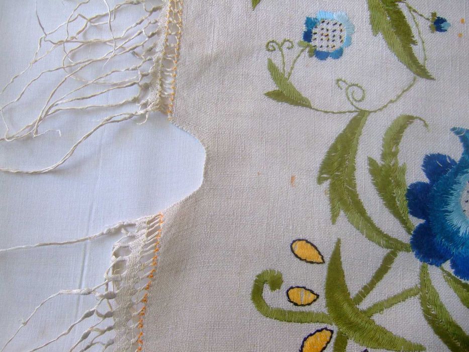 Serweta lniana 89x130cm len haft ręczny przedwojenna używana