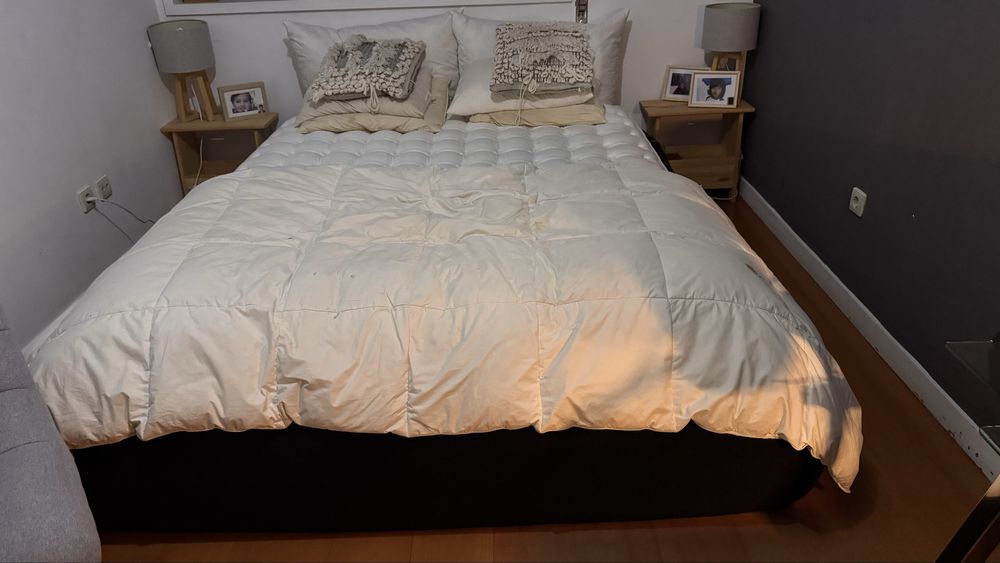 Vendo cama de casal e as duas mesinhas de cabeceira.