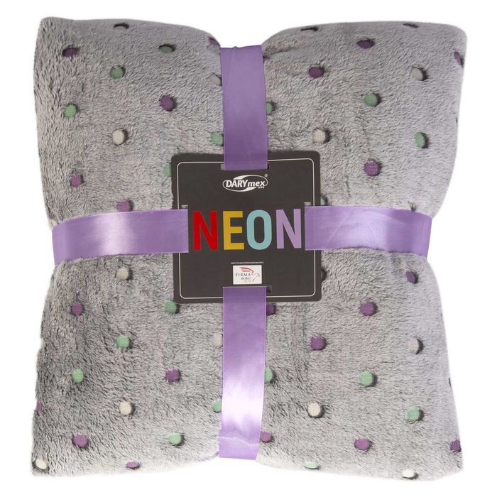 PIĘKNY PRAKTYCZNY KOC NEON 150x200 mikrofibra antracyt kropki