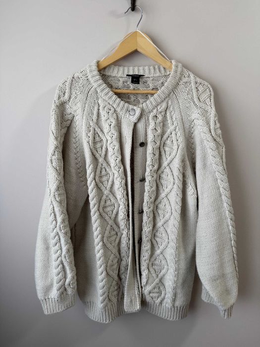 Lindex kremowy pleciony kardigan z dzianiny crochet vintage wool L