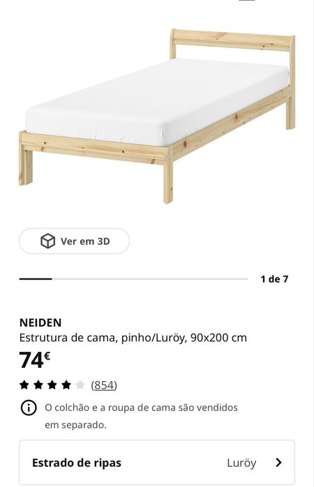 Estrutura Cama Pinho/Luroy, 90x200 - sem Colchão Com estrado