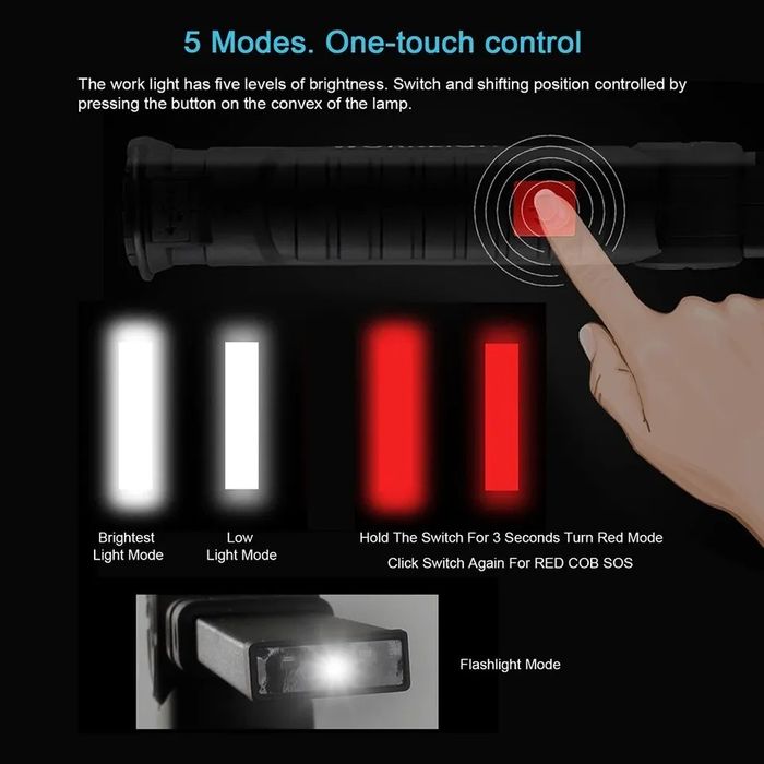 Lanterna Led Recarregável 5 modos iluminação (Artigo Novo)