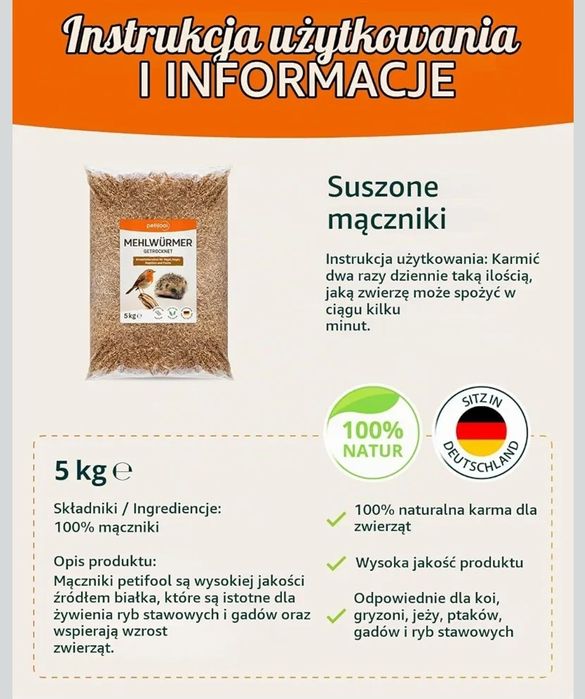petifool suszone mączniki 5kg larwy mącznika pokarm dla ptaków jeży ryb