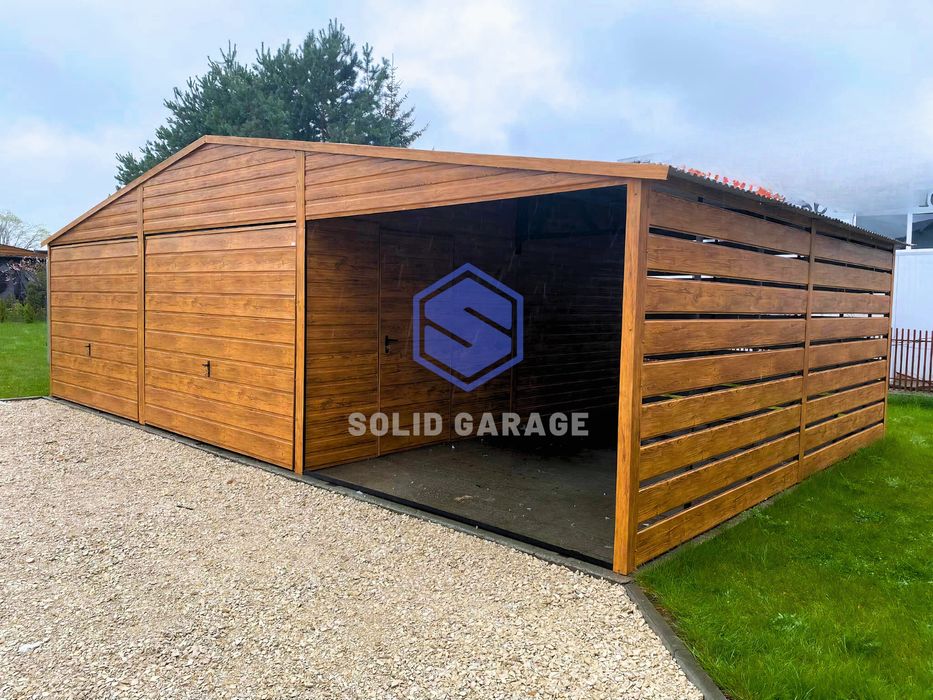 Garaż blaszany drewnopodobny 9x5m schowek garaz z wiatą |9x6 9x7m| nowoczesny garaz