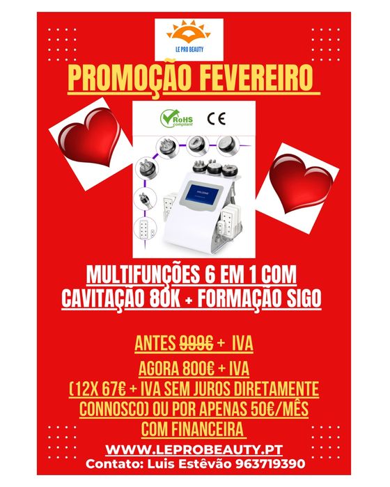 Multifunções 6 em 1 Cavitação 80k Radiofrequência Lipolaser