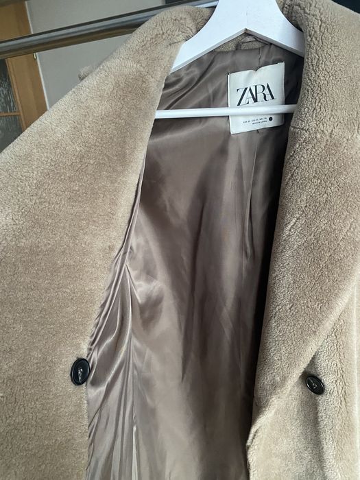 Płaszcz brązowy zara futro baranek kożuch XS