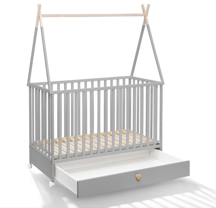 NOWE szare łóżeczko niemowlęce z szufladą