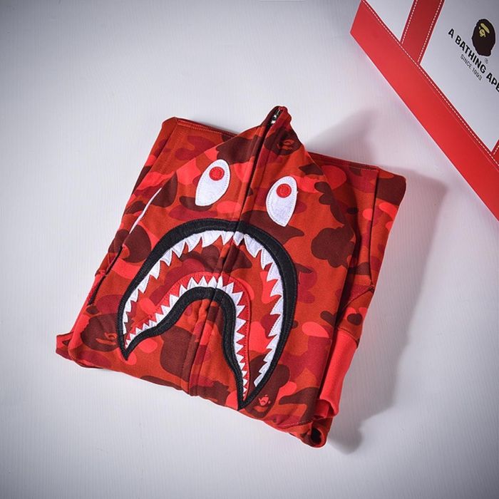 Худі Bape A Bathing Ape Shark Red Camo Full Zip Unisex Hoodie