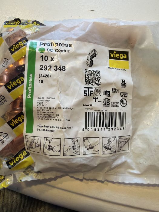 Kształtki viega -nowe 15 paczek po 10 szt.