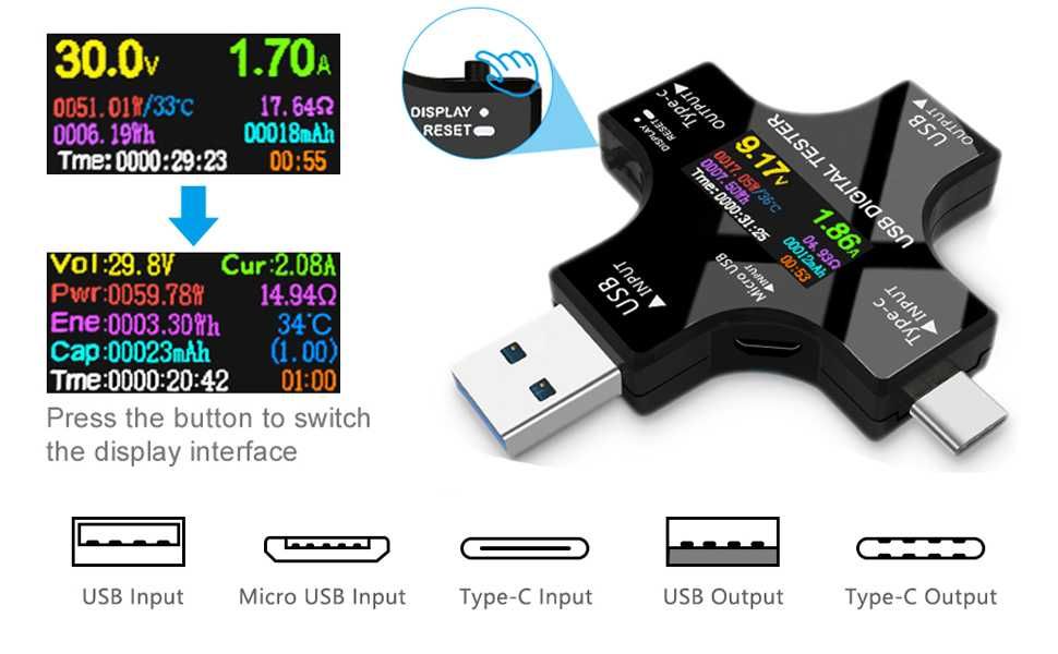 USB тестер Keweisi KWS-V20 Atorch J7-H J7-C Type-C вольтметр амперметр