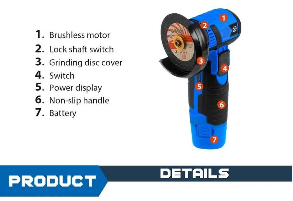 Аккумуляторная безщеточная мини болгарка Prostormer PSBG 12V (Germany)