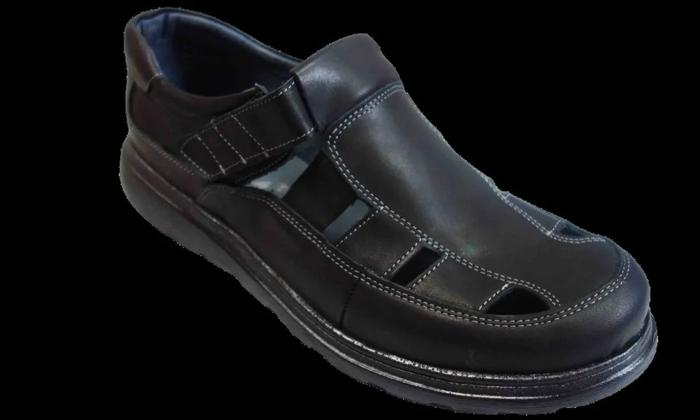 BnW Skórzane czarne Moskała sandały bardzo dużej tęgości 3xH