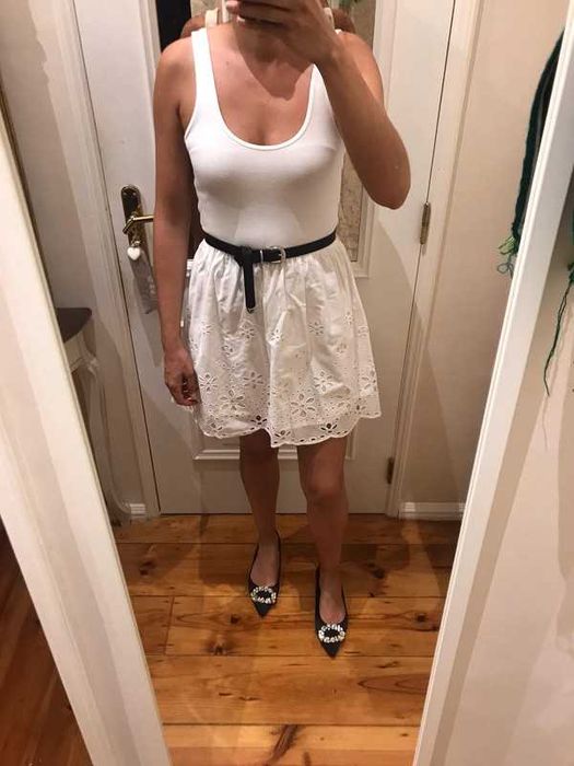Vestido saia bordada mango, tamanho M