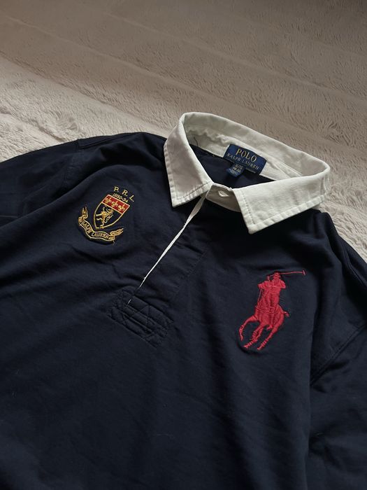 Polo Ralph Lauren (S) Rugby Shirt Navy Big Logo регбійка поло чоловіча футболка лонг з комірцем