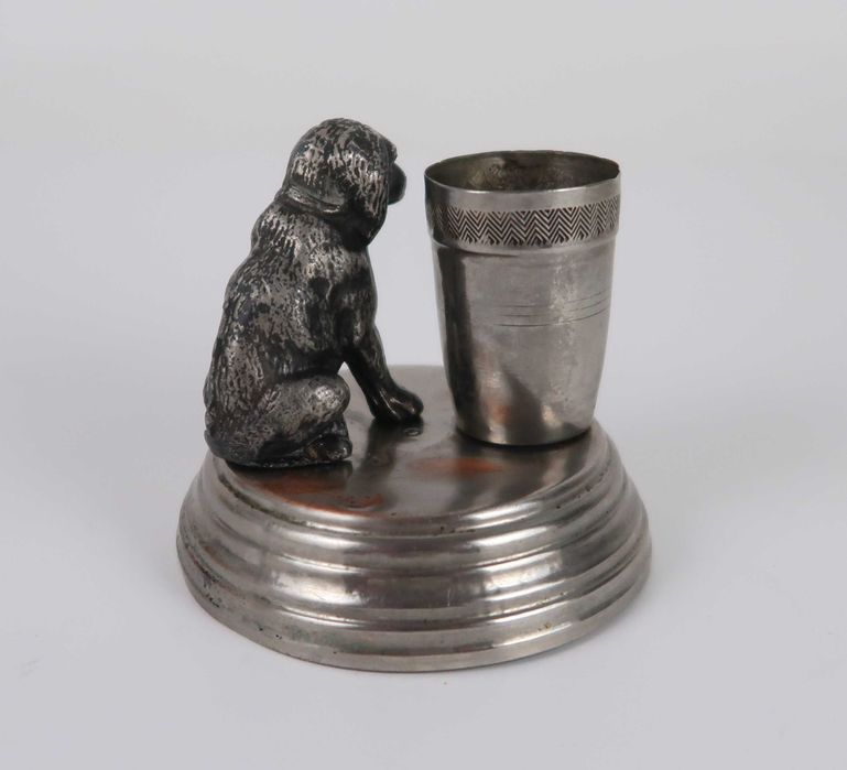 Paliteiro Vintage Cão em metal prateado
