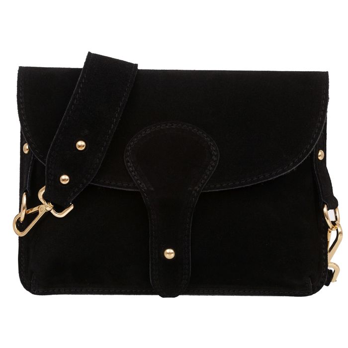 VERA PELLE torebka damska zamszowa listonoszka instagramka V694 czarna