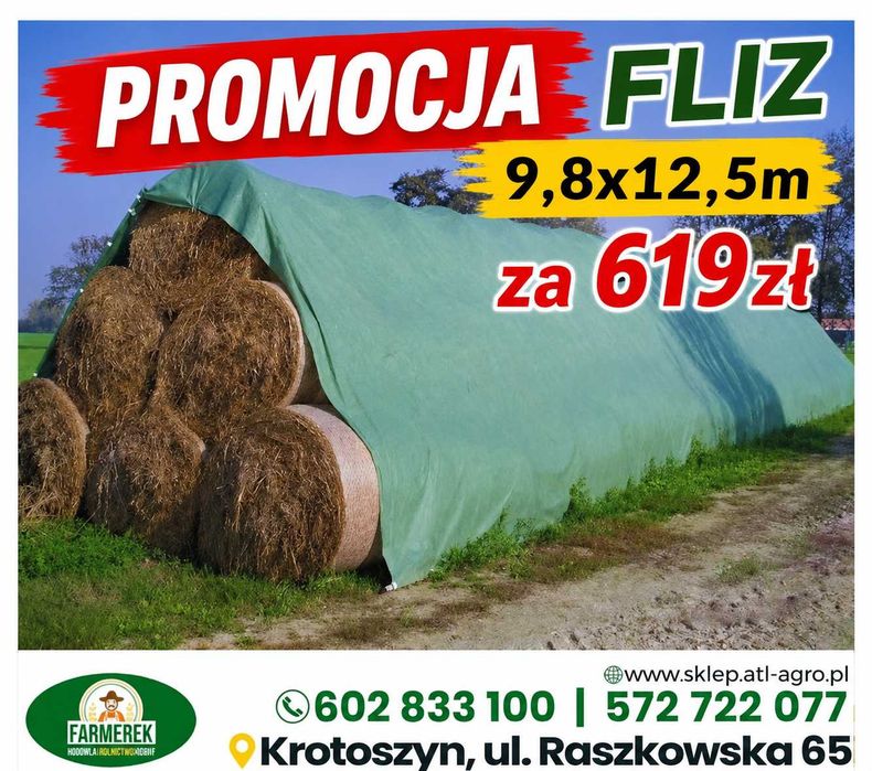 Promocja Fliz 9,8x12,5m Plandeka na słomę, włóknina, agrowłóknina