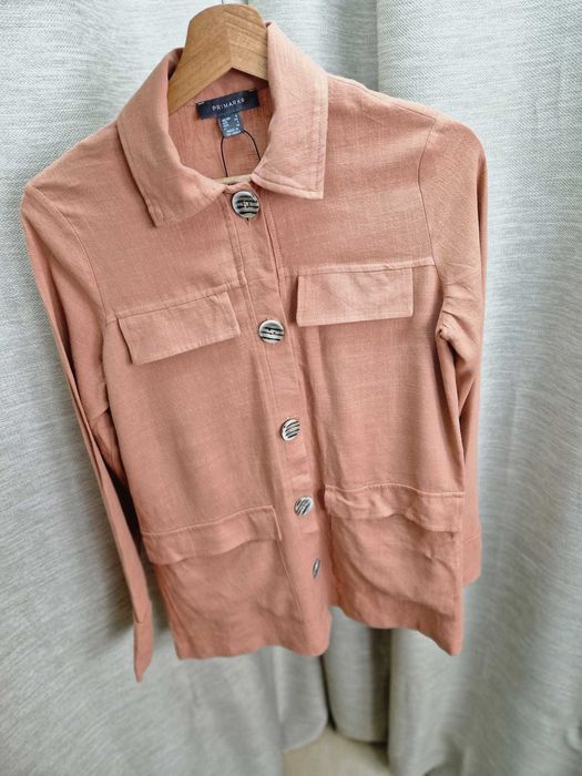 Koszula katana shacket wiskoza/ len duże guziki kieszenie z klapami Primark rozm 34/ 36