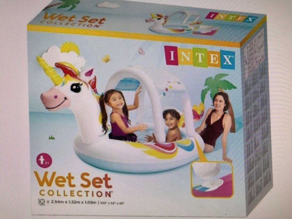 Basen dmuchany z daszkiem zraszaczem Intex 254x132 jednorożec fontanna