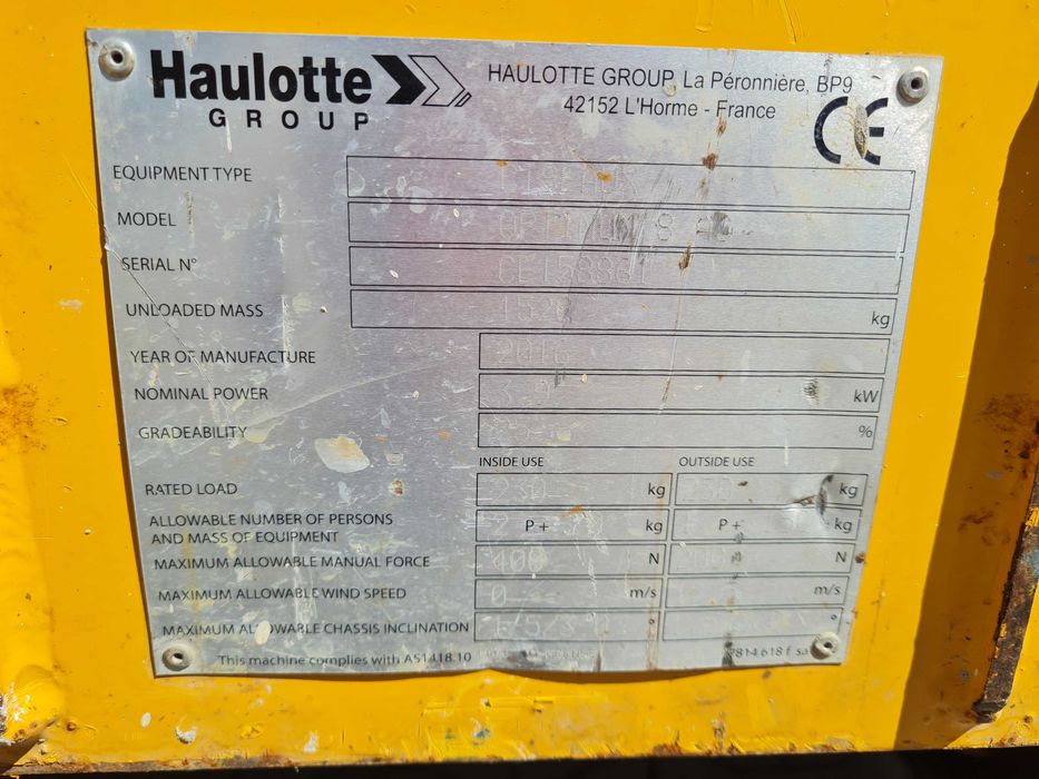 Podnośnik Haulotte Optimum 8AC, rok 2016, wysokość robocza 7,77m udźwig 230 kg