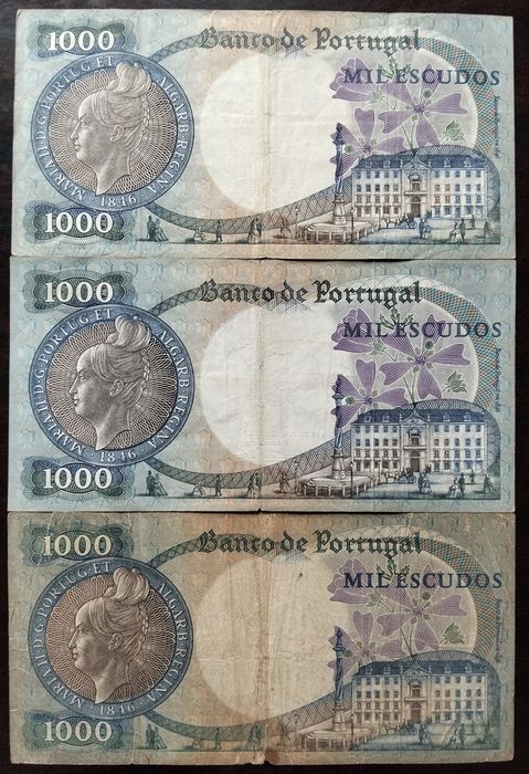 Lote 2 Notas 1000$ 1967 D. Maria II