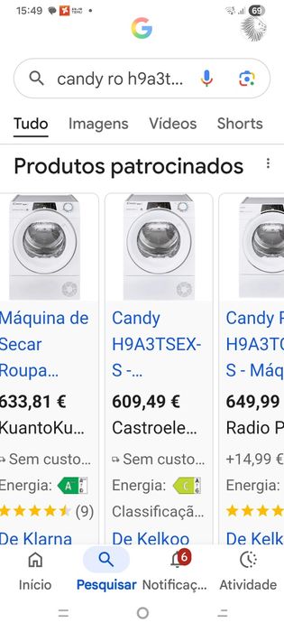 Máquina de secar roupa candy 9kg