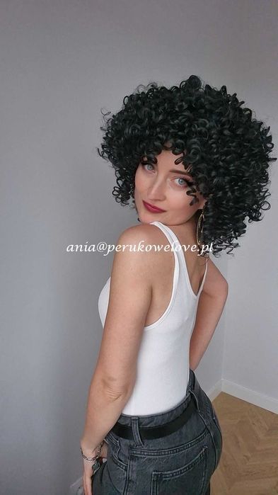 Peruka czarna afro loki włosy jak naturalne na co dzień