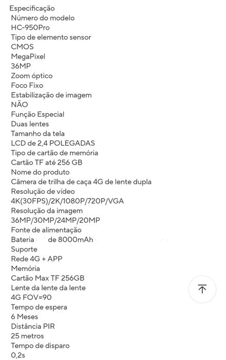 Camara de Caça 4G - Vídeo em Direto - Bateria de Lítio