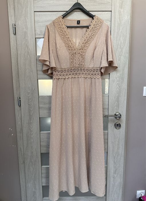 Sukienka na wesele impreze komunie chrzest 2XL boho 44/46 koronka